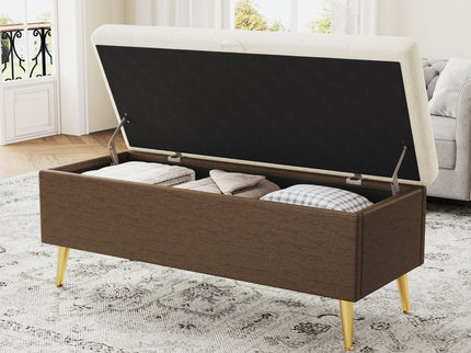 Modern Tufted Storage Ottoman Bench With Metal Legs