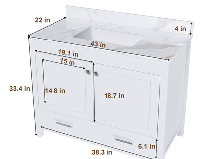 43" Bathroom Vanity, Multi Functional Cabinet, Doors And Drawer - White