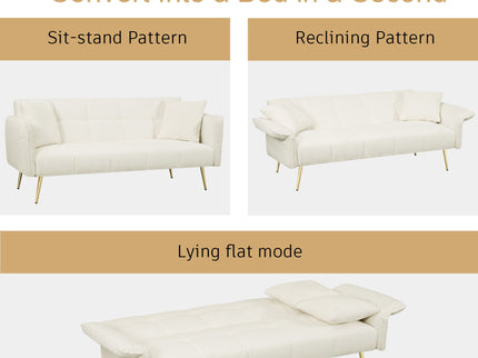 Convertible Double Futon Sofa Bed With Folding Armrests For Living Rooms