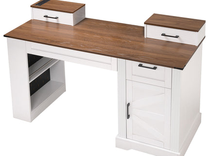 Office Desk With Storage Cabinet, Charging Station, Monitor Stand & Pegboard