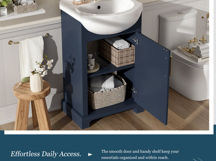 Bathroom Vanity With Bulged Sink, Cabinet, Soft-Close Door, Freestanding Single Unit