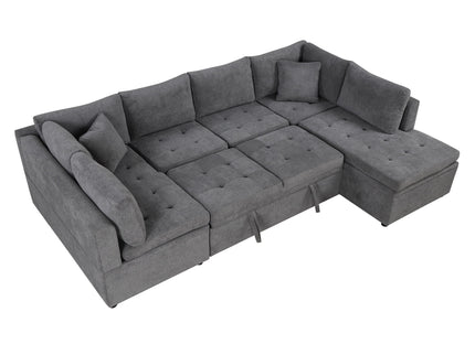 Oversized Sectional Sofa U-Shaped Sofa Couch Pull-Out Sofa Bed With Two Throw Pillows For Living Room