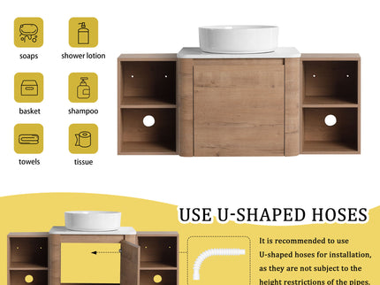 Wall Mounted Bathroom Vanity With Art Sink, 2 Storage Shelves, Soft Close Door