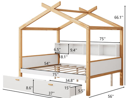 House Bed With Bookshelf Storage
