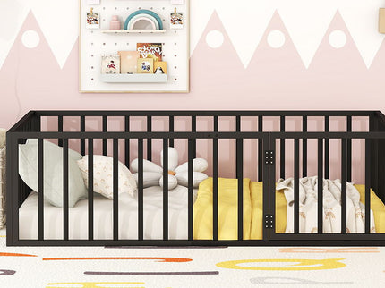 Metal Floor Bed Frame With Fence And Door