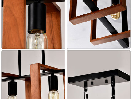 4 Light Kitchen Island Lights Pendant Light Farmhouse Dining Room Light Fixture, Rectangular Chandelier, 36" Hanging Lighting For Living Room, Conference Room, Home Office - Matte Black