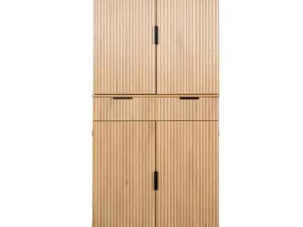 Fluted Kitchen Pantry Cabinet With 3 Keyboard Drawers & 6 Door Shelves Adjustable