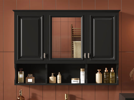 Modern Wall Mounted Mirror Medicine Cabinet With Open Shelves, Adjustable Interior, Storage Over Toilet