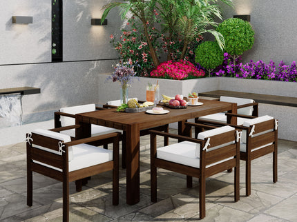 Rustic Patio Dining Set For 6 With Removable Cushions