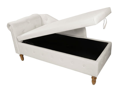 Chaise Lounge Indoor, Lounge Chair For Bedroom With Storage & Pillow, Modern Upholstered Rolled Arm Chase Lounge For Sleeping With Nailhead Trim For Living Room Bedroom Office