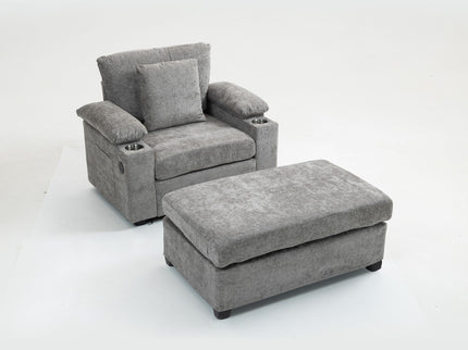 Modern Oversized Chair With Ottoman, Cupholders And USB Charging Ports