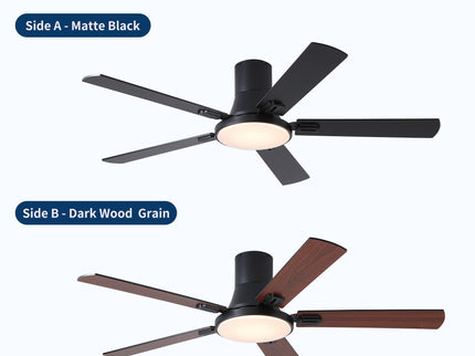 Flush Mount Ceiling Fans With LED Light And Remote Control, 5 Blades