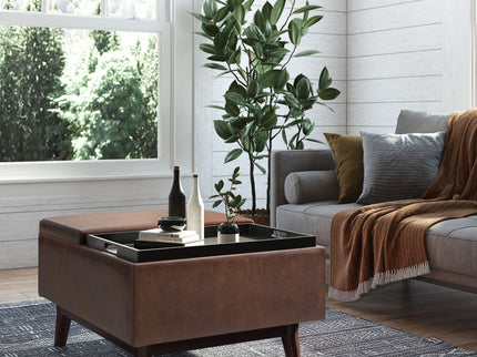 Owen - Tray Top Small Coffee Table Upholstered Storage Ottoman