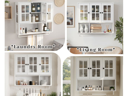 3 Door Wall Cabinet With Glass Door And Towel Bar