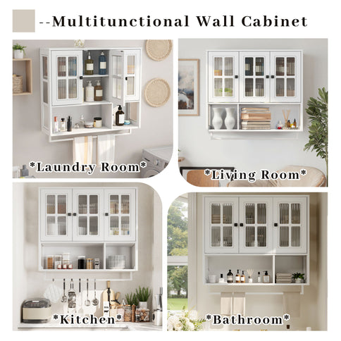 3 Door Wall Cabinet With Glass Door And Towel Bar