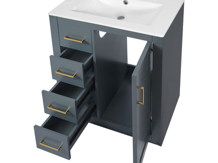 Bathroom Vanity With Integrated Sink, Rectangular Cabinet With 1 Door And 3 Drawers