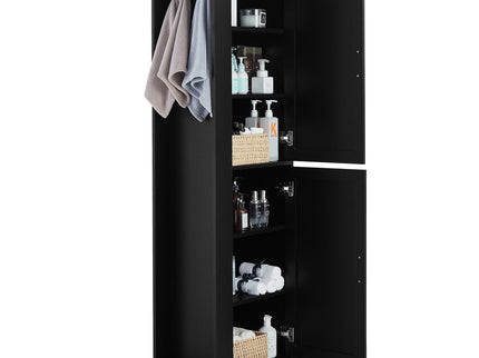 Tall Freestanding Bathroom Storage Cabinet With Adjustable Shelves And Side Hooks