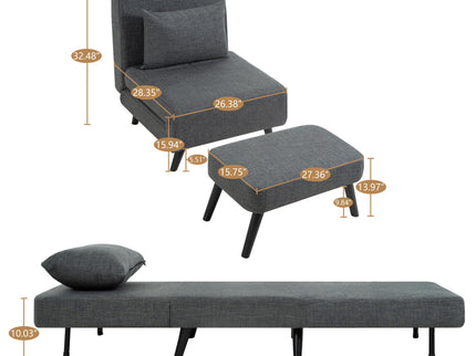 3 In 1 Foldable Chaise Lounge With Adjustable Backrest