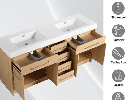 Freestanding Bathroom Vanity With Resin Sink, Soft-Closing Doors And Drawers
