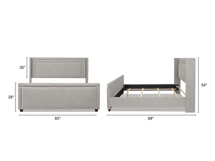 Elle - Wingback Upholstered King Bed - Silver Gray