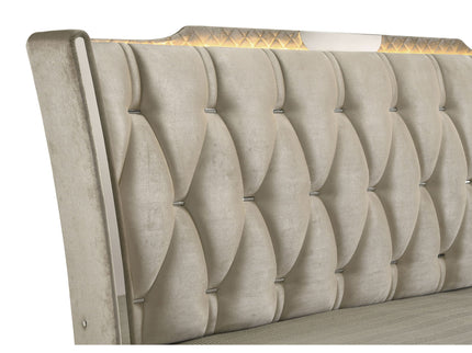Mika - LED Upholstered Bed With Tufted Wingback Headboard And Ambient Lighting