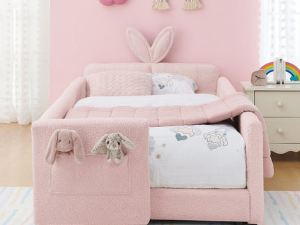 Cute Rabbit Ear Upholstered Platform Bed Frame With Safety Rail
