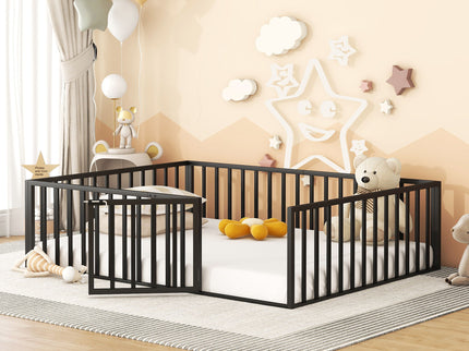 Metal Floor Bed Frame With Fence And Door