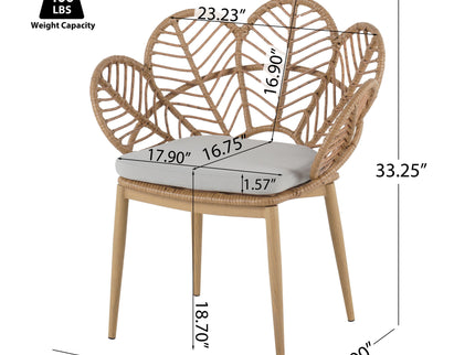 Kirk - Outdoor Wicker Peacock Shape Papasan Style Chair, Teak Finished Leg (Set of 2) - Beige / Light Brown / Light Teak