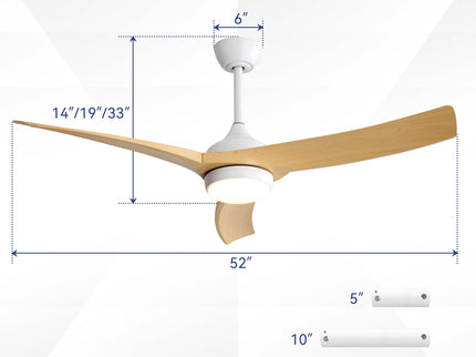 52" Ceiling Fan With 18W LED Light And Remote Control