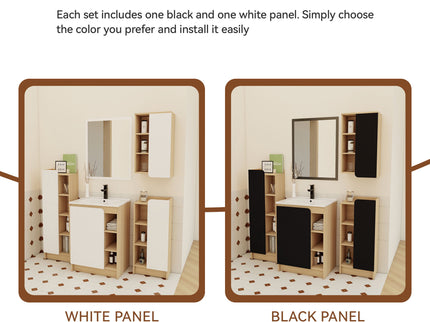 4 Piece Bathroom Vanity Set With Sink, Vanity Combo With Storage Cabinets - Black / Light Oak / White