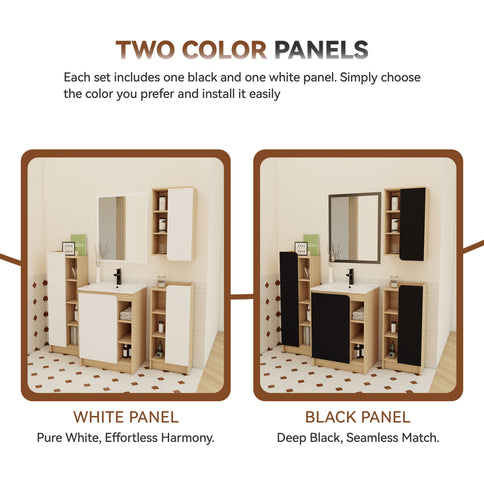 4 Piece Bathroom Vanity Set With Sink, Vanity Combo With Storage Cabinets - Black / Light Oak / White