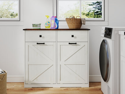 Double Tilt Out Trash Cabinet With Hideaway Drawer And Barn Door Style