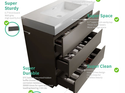 Alice - Bathroom Vanity With Sink, Large Storage Freestanding Bathroom Vanity For Modern Bathroom, One-Piece Sink Basin Without Drain And Faucet