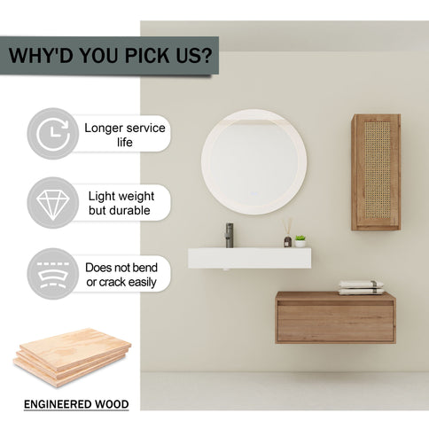 Modern Imitative Wall Mounted Bathroom Vanity With Resin Sink And Side Cabinet