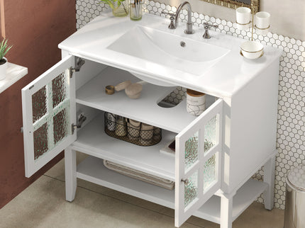 Bathroom Vanity With Ceramic Sink, Adjustable & Open Shelf
