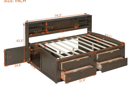 Daybed With 2 Bedside Cabinets, Upper Shelves And 4 Drawers