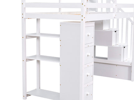 Loft Bed With Storage Drawers And Stairs With Shelves