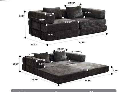 Convertible Floor Sofa Bed With Pillow Back Support Armrest