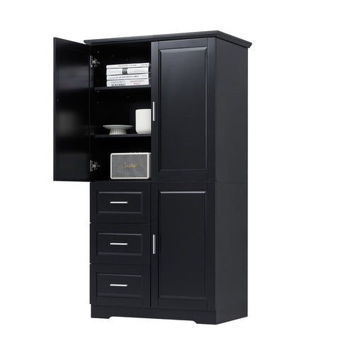 Tall And Wide Storage Cabinet With Doors, 3 Drawers