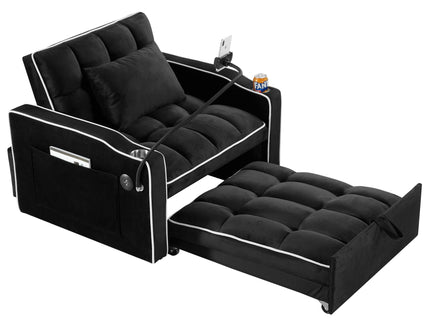 Convertible Sleeper Chair Sofa Bed Adjustable Pull Out Sleeper Chair Bed Multi-Pockets Folding Sofa Bed For Living Room Bedroom Small Space, 3 In 1 Sofa Bed