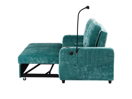 Modern Loveseat Pull Out Sofa Bed With Adjustable Backrest, Two Cup Holders, A Phone Holder, Three Charging Ports And Side Storage Pockets For Living Room