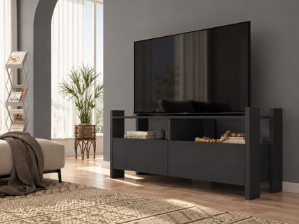 TV Stand For TVs Up To 55" With Open Shelves And 2 Drawers - Carbon Gray
