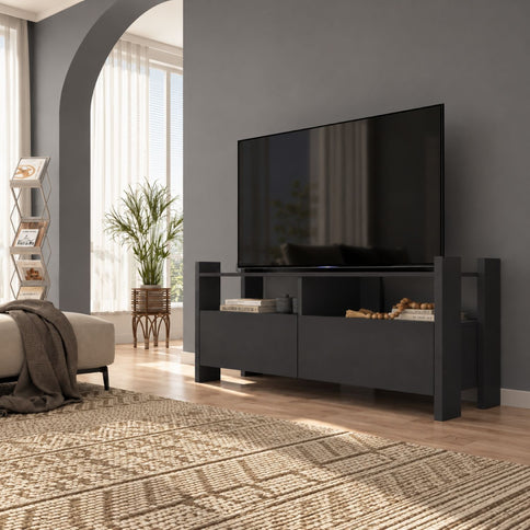 TV Stand For TVs Up To 55" With Open Shelves And 2 Drawers - Carbon Gray