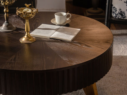 Round Retro Coffee With Solid Wood Legs