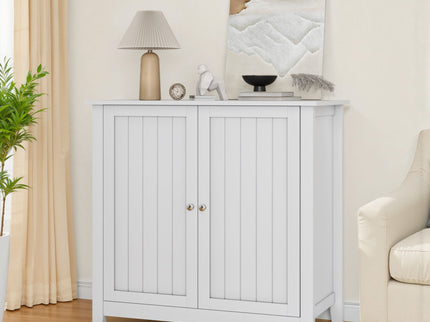Mid Century Modern Double Door Storage Cabinet With Knobs - White