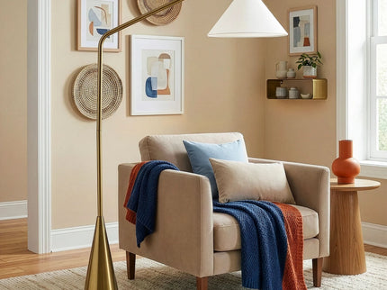 Lisbon - Floor Lamp With On / Off Switch Coned Base Hanging Shade - Antique Brass / White