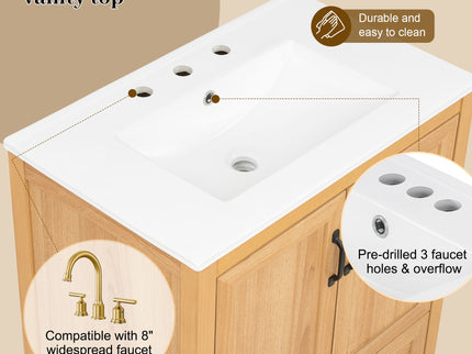 Elegant Fluted Bathroom Vanity With Sink, Soft Close Doors & Drawer