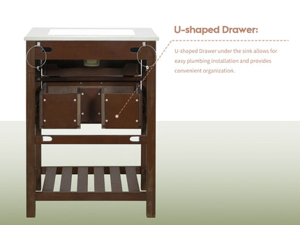 Modern Bathroom Vanity With Integrated Sink, Cabinet With 1 Deep Drawer And 1 Tip-Out Drawer