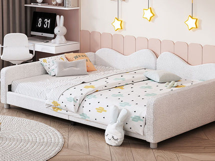 Upholstered Daybed, Sherpa Fabric Sofabed With Cloud-Shaped Backrest
