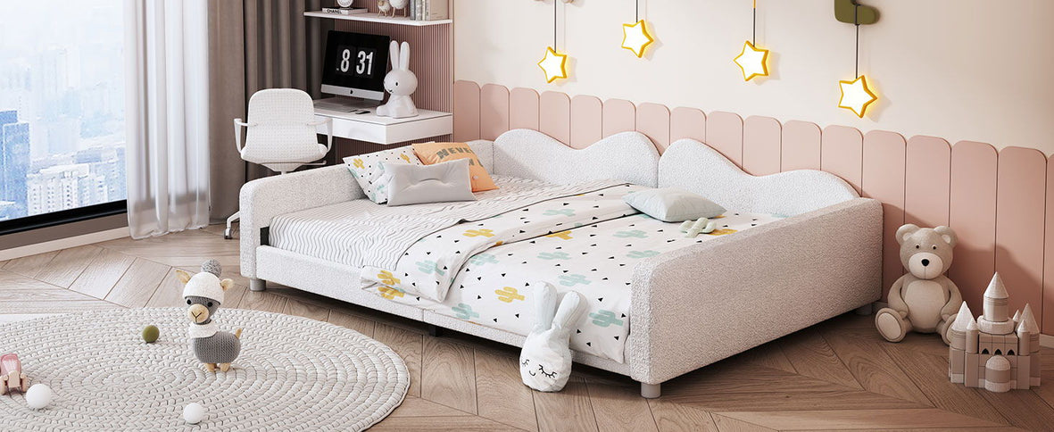 Upholstered Daybed, Sherpa Fabric Sofabed With Cloud-Shaped Backrest